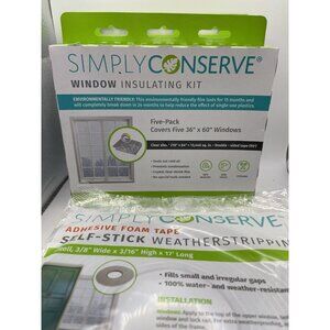 2 Simply Conserve Window Insulating Kit Indoor Film 5-Pack 36"x60" 2 Foam Tape